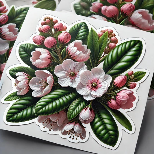 Vinyl sticker: Realistic Mountain Laurel Laptop Wall Car Window Bumper Sticker Decal Truck Waterproof Auto Water Bottle Pennsylvania State Flower