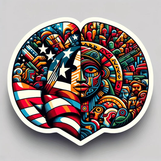 Vinyl sticker: USA-Mexico Culinary Fusion Sticker: Playful Decal of Burgers and Tacos for Food Lovers (6)