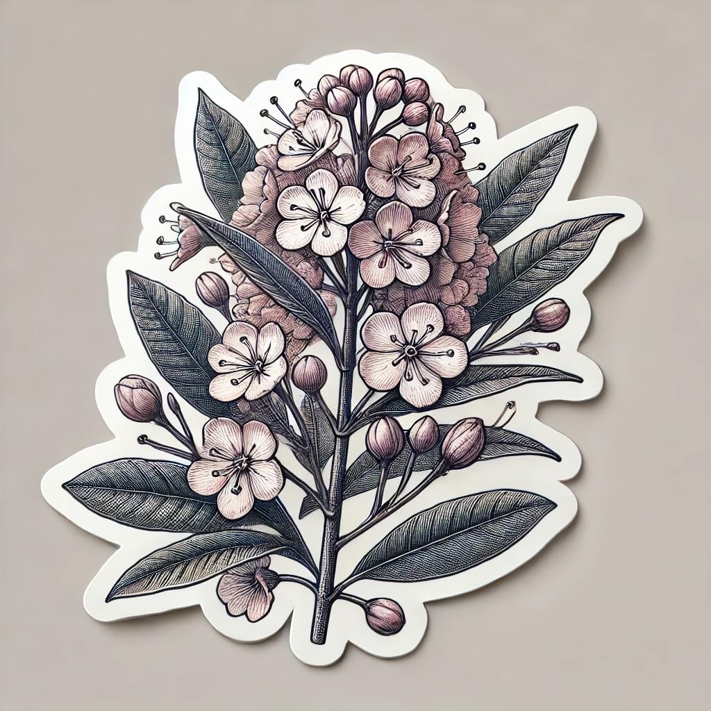 Vinyl sticker: Vintage Botanical Mountain Laurel Laptop Wall Car Window Bumper Sticker Decal Truck Waterproof Auto Water Bottle Pennsylvania Floral Art