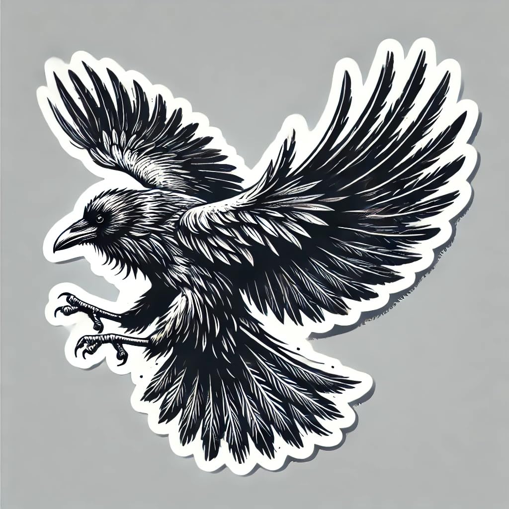 Vinyl sticker: Raven in Flight Sticker Decal for Laptop, Wall, Car, Window, Bumper, Waterproof Vinyl Truck Auto Water Bottle Design
