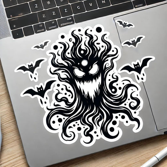 Vinyl sticker: Spooky Tree with Glowing Eyes and Bats Sticker for Laptop, Wall, Car, Window, Bumper, and Water Bottle - Waterproof Vinyl Decal for Truck and Auto