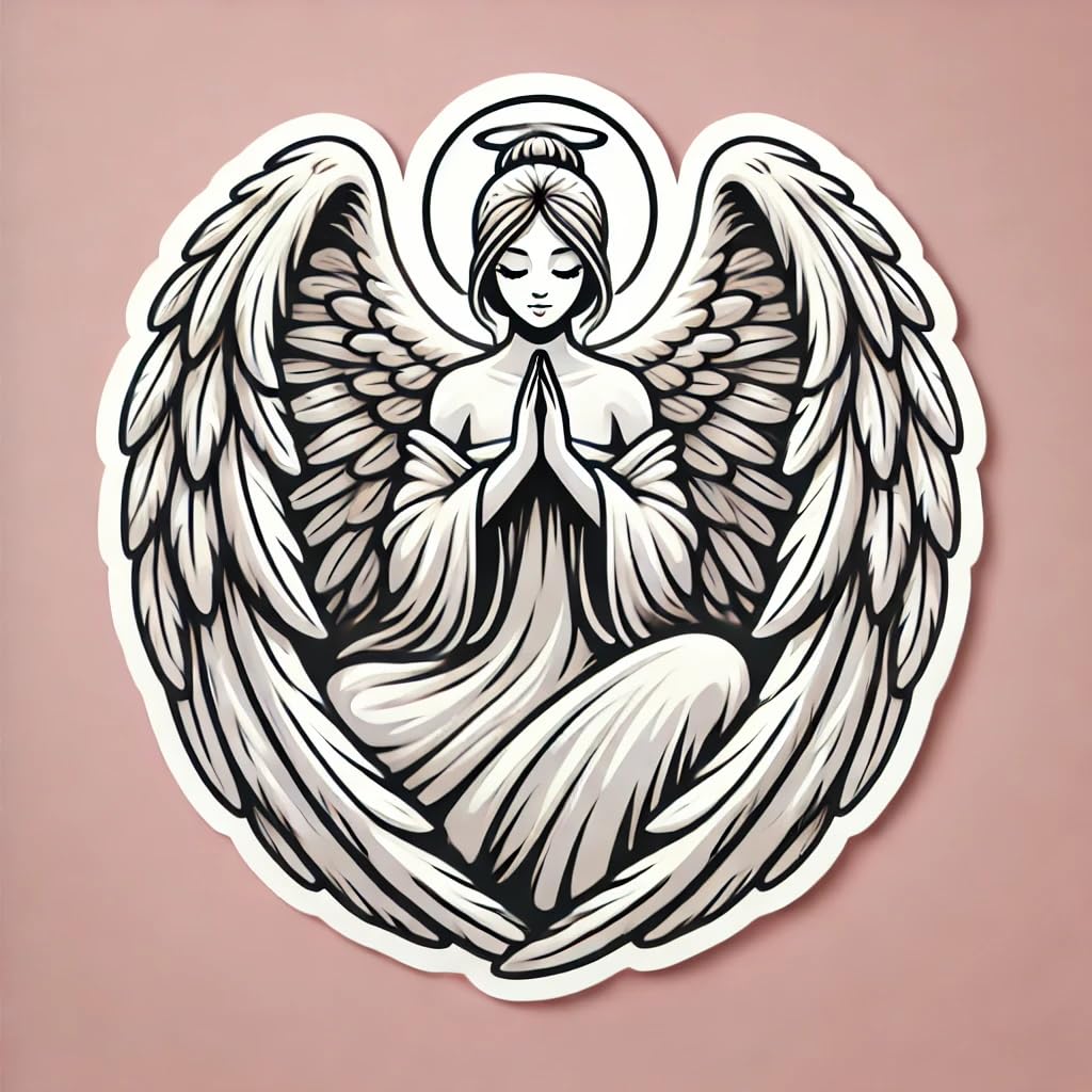 Vinyl sticker: Laptop Wall Car Window Bumper Sticker Decal Truck Waterproof Auto Water Bottle – Serene Angel in Prayer with Soft Feathered Wings Design (6)