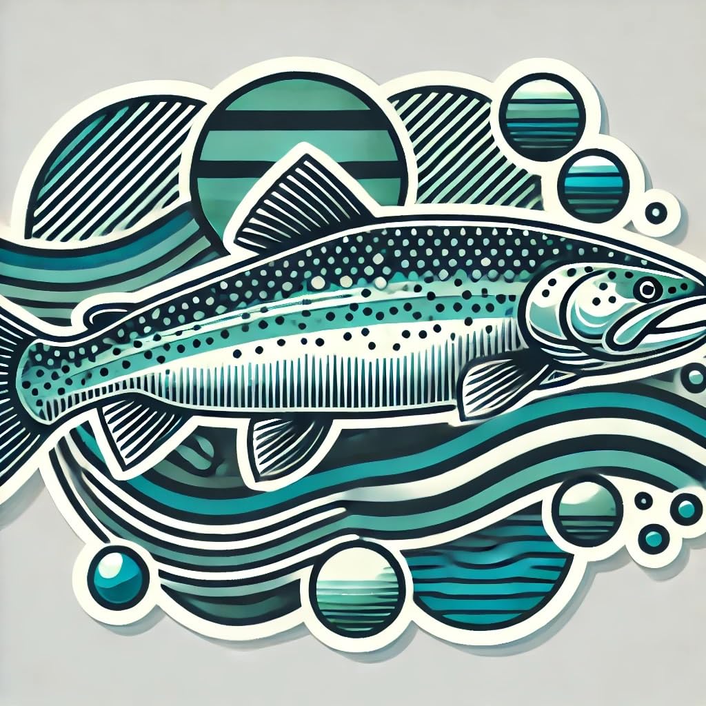 Vinyl sticker: Steelhead Trout Decal for Laptop, Wall, Car, Window, Bumper, Sticker with Geometric Waves, Waterproof Auto Truck Vinyl for Water Bottles