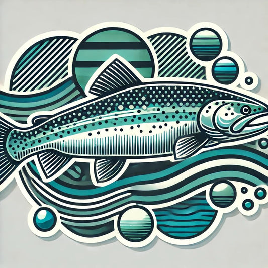 Vinyl sticker: Steelhead Trout Decal for Laptop, Wall, Car, Window, Bumper, Sticker with Geometric Waves, Waterproof Auto Truck Vinyl for Water Bottles