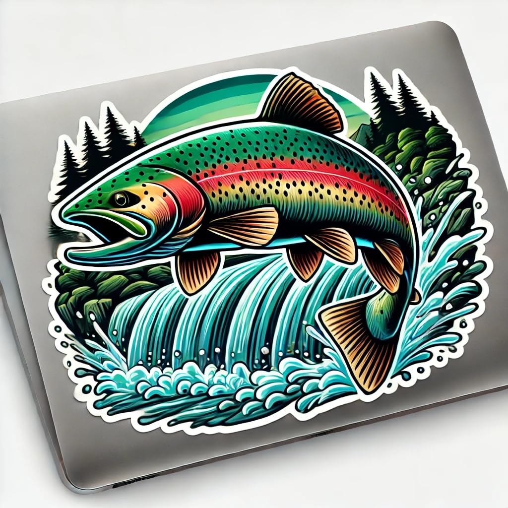 Vinyl sticker: Steelhead Trout Decal for Laptop, Wall, Car, Window, Bumper, Sticker with Waterfall Scene, Waterproof Auto Truck Vinyl for Water Bottles (4)