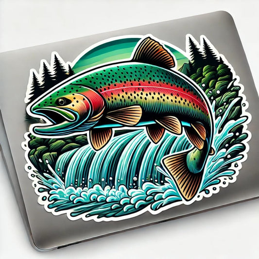 Vinyl sticker: Steelhead Trout Decal for Laptop, Wall, Car, Window, Bumper, Sticker with Waterfall Scene, Waterproof Auto Truck Vinyl for Water Bottles (4)