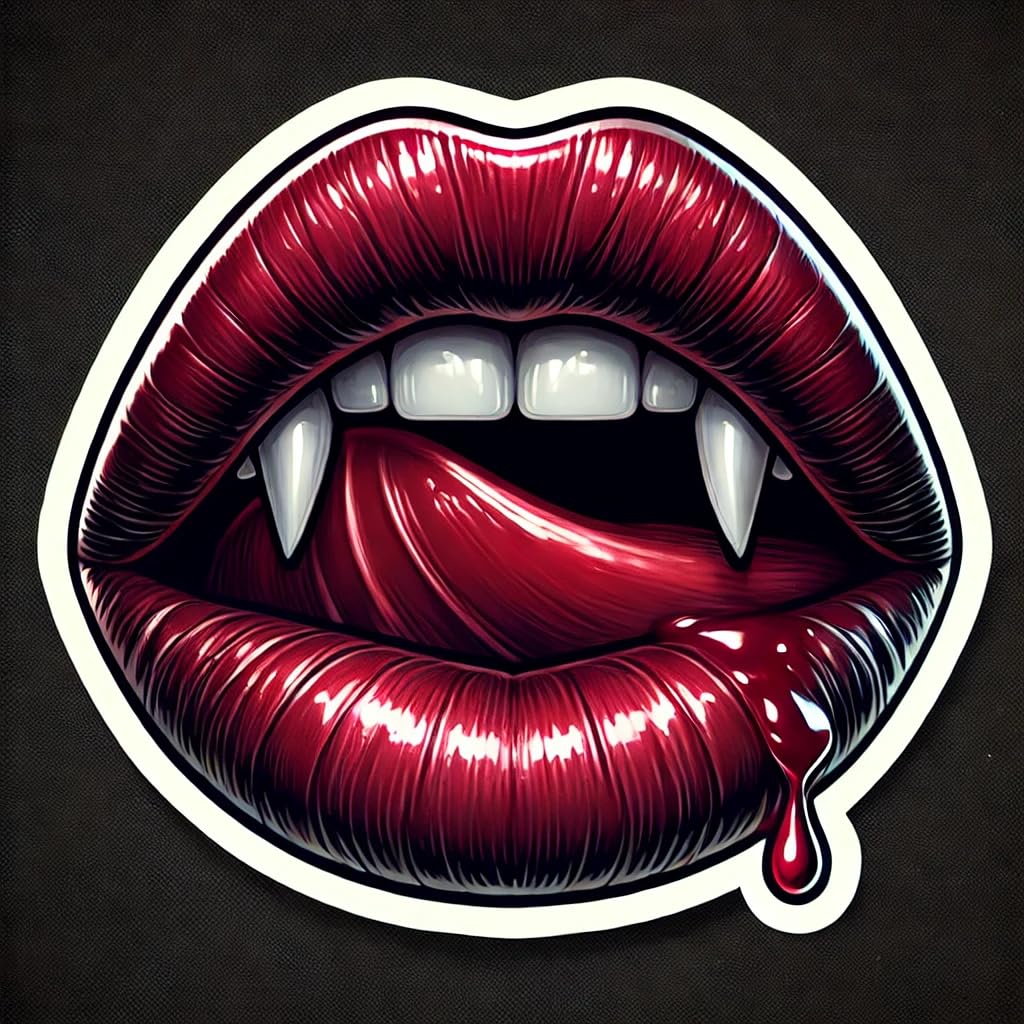 Vinyl sticker: Vampire Lips Sticker Decal for Car, Laptop, Wall, Window, Bumper, Truck, Waterproof Auto Decoration with Gothic Vampire Fangs and Blood Design for Halloween or Horror Lovers.