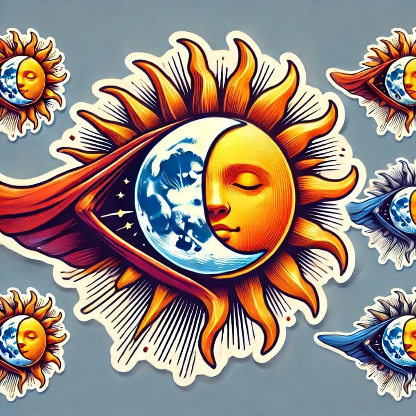 Vinyl sticker: Realistic Sun Revealing Moon Sticker Decal – Blue Celestial Design for Laptop, Wall, Car, Window, Bumper, Truck, Waterproof, Auto, Water Bottle (6)