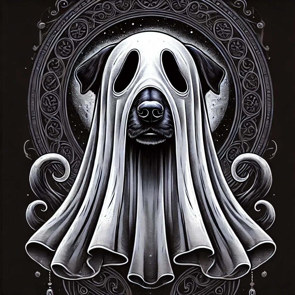 Vinyl sticker: Mystical Gothic Black Dog Ghost Costume Sticker for Laptop, Wall, Car, Window, Bumper, and Water Bottle – Waterproof, Auto Decal for Truck and More (6)