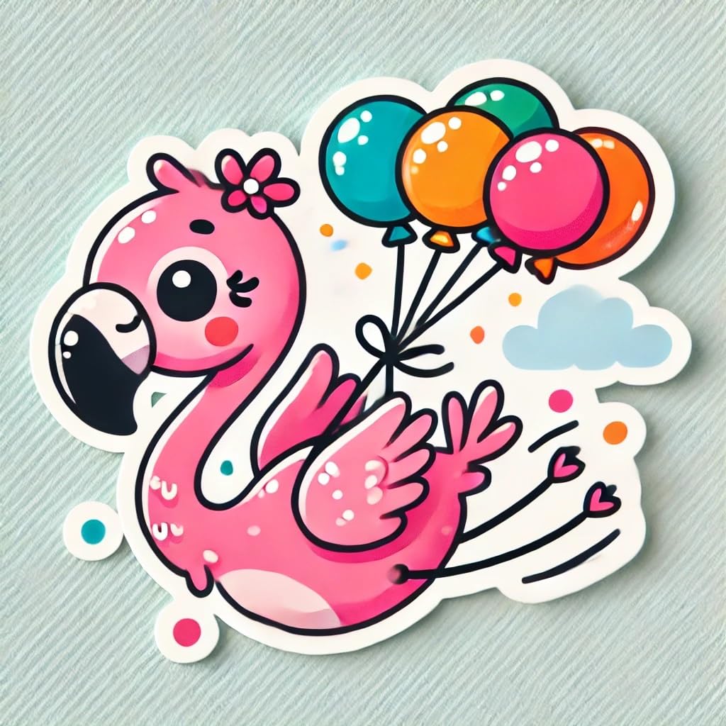 Vinyl sticker: Whimsical Flamingo Decal Sticker for Laptop, Wall, Car, Window, Bumper, Truck, Waterproof Auto, and Water Bottle - Fun Flamingo Flying with Balloons