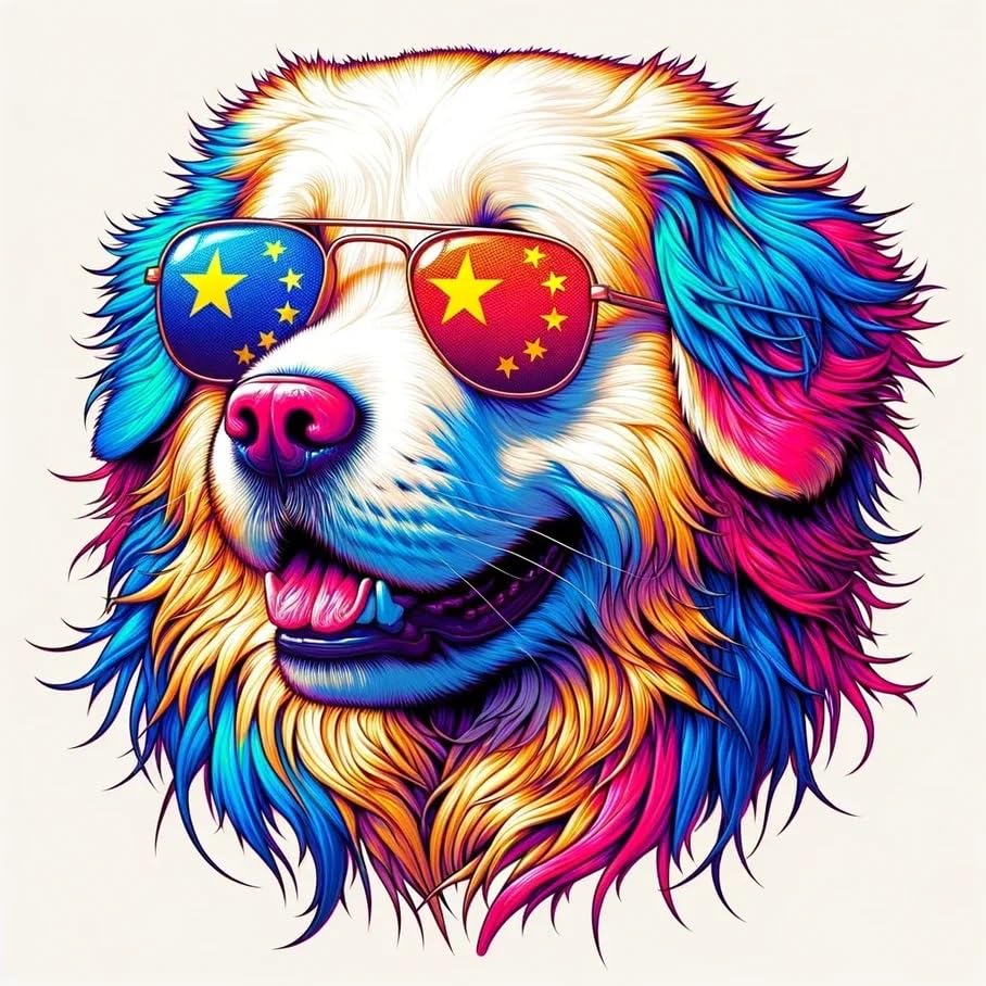 Vinyl sticker: Sticker Golden Retriever Glasses Flag Star China Patriotic Dog Vinyl Decal American Flag & Cute Dogs in Glasses USA Pride Canine Waterproof Décor for Laptops Water Bottles Baby Room (8")