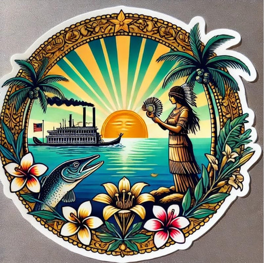 Vinyl sticker: Classic Florida State Seal Sticker for Car, Laptop, Water Bottle, and Bumper – Emblem Decal with Palm Trees and Steamboat, Waterproof and Durable