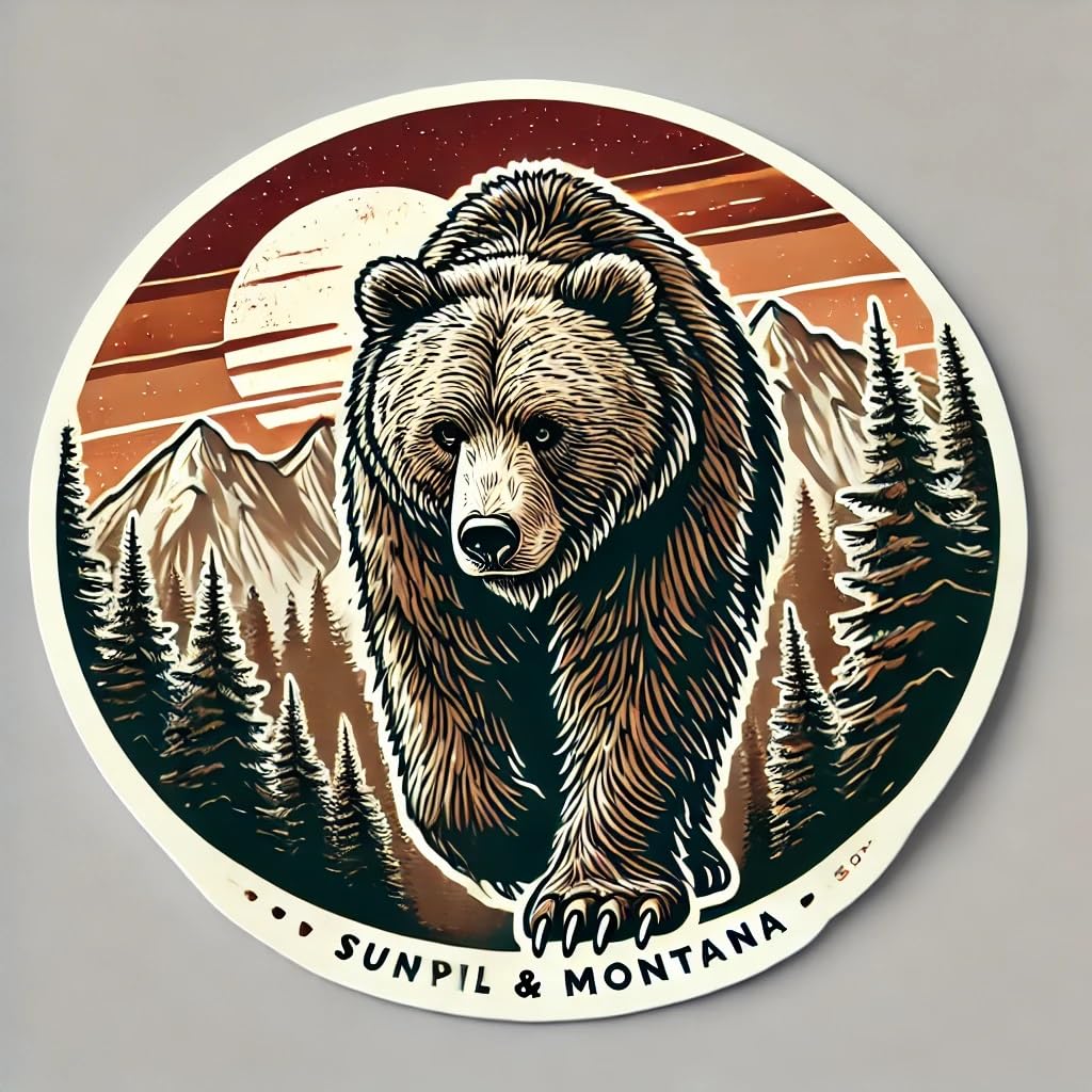Vinyl sticker: Wilderness Grizzly Bear Montana Laptop Wall Car Window Bumper Sticker Decal Truck Waterproof Auto Water Bottle