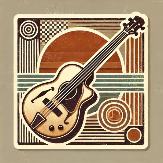 Vinyl sticker: Retro Acoustic Bass Guitar Sticker for Laptop, Wall, Car, Window, Bumper – 70s Distressed Design Decal, Waterproof for Truck, Auto, Water Bottle