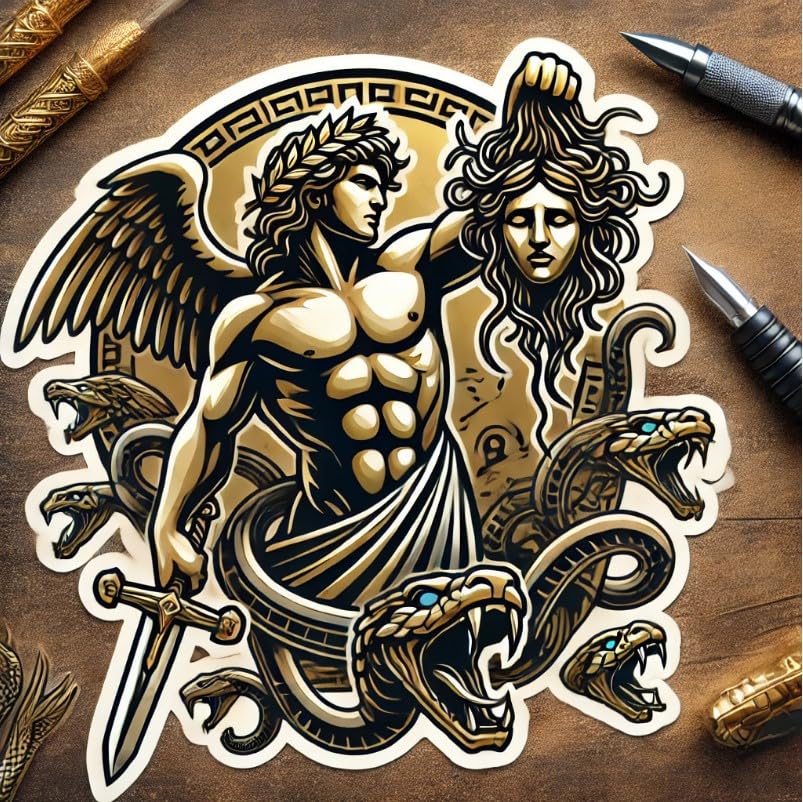 Vinyl sticker: Perseus Greek Mythology Sticker for Laptop, Wall, Car, Window, Bumper, Decal, Truck, Waterproof, Auto, Water Bottle