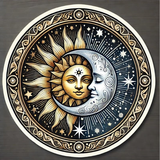 Vinyl sticker: Sun and Moon Face-to-Face Sticker for Laptop, Wall, Car, Window, Bumper Decal – Mystical Celestial Design for Truck, Waterproof and Auto Use, Ideal for Water Bottles and More
