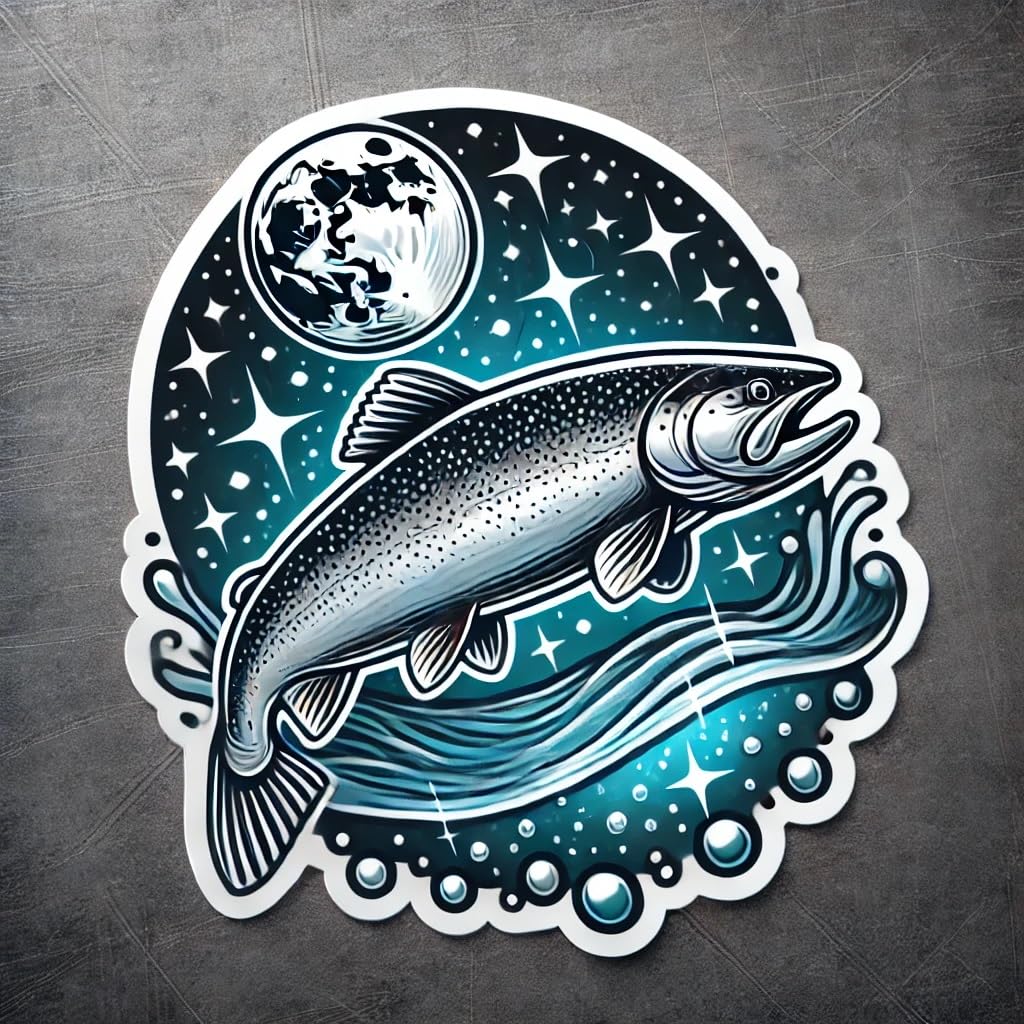 Vinyl sticker: Steelhead Trout Decal for Laptop, Wall, Car, Window, Bumper, Sticker with Moonlit Scene, Waterproof Auto Truck Vinyl for Water Bottles (6)