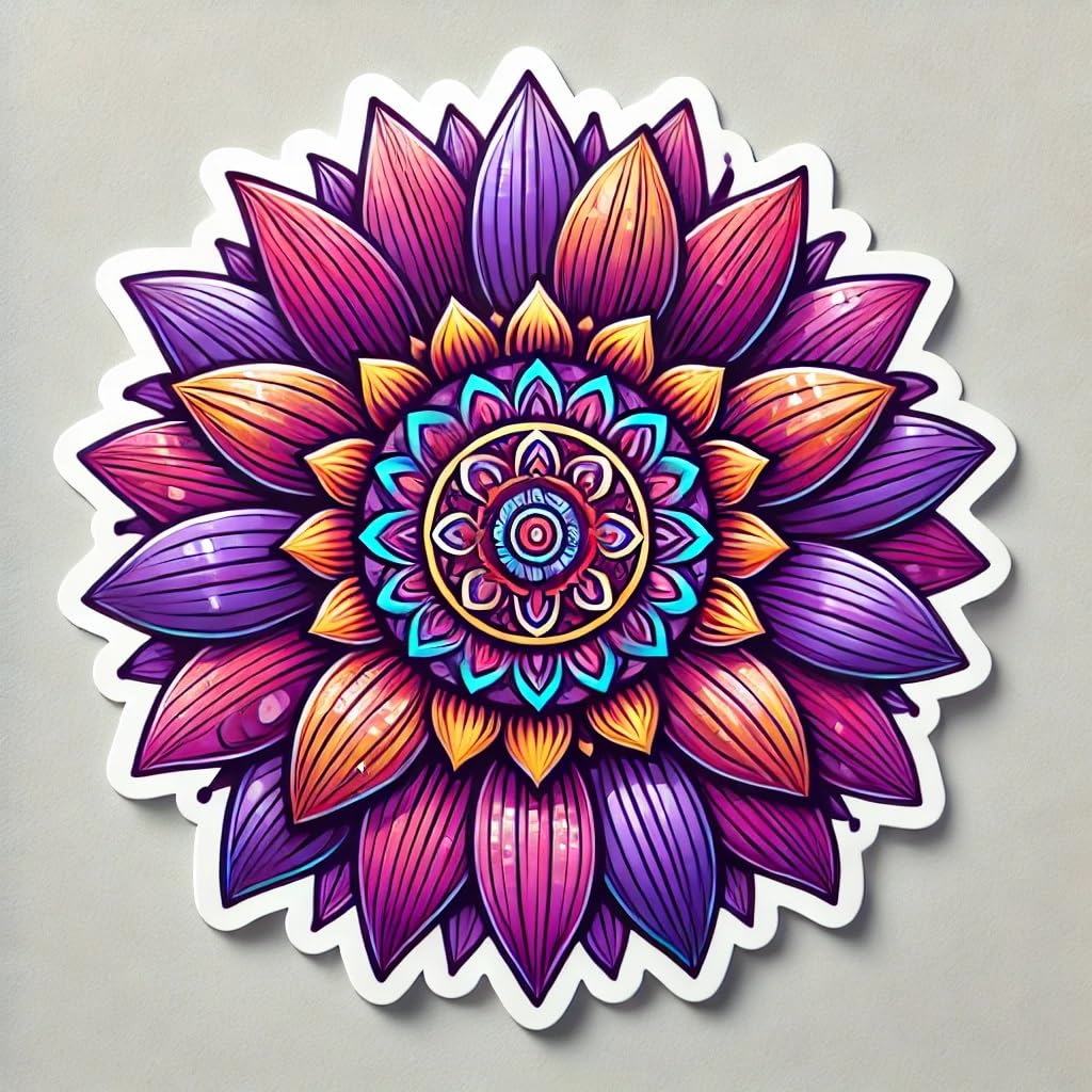 Vinyl sticker: Purple Sunflower Sticker for Laptop, Wall, Car, Window, Bumper, Water Bottle - Artistic Decal with Mandala Center - Waterproof and Durable