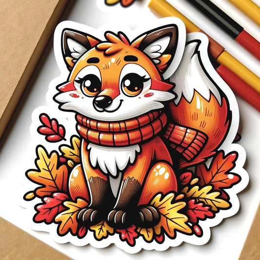 Vinyl sticker: Cartoon Fox Sticker Decal - Seasonal Design for Laptop, Wall, Car, Window, Bumper, Truck, Waterproof, Auto, Water Bottle (6)