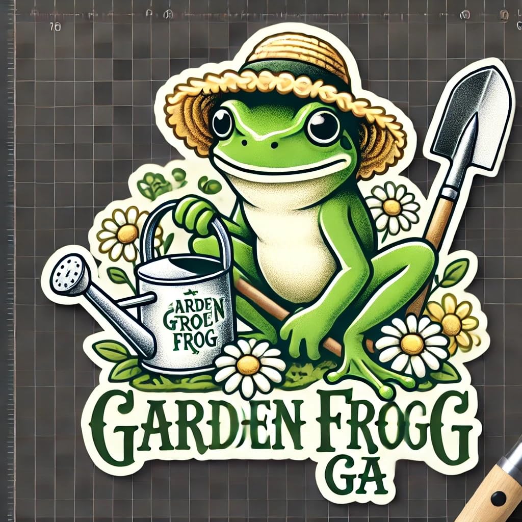 Vinyl sticker: Waterproof Window Car Wall Laptop Bumper Sticker Decal Auto Truck Water Bottle – Garden Frog GA American Green Tree Frog with Straw Hat and Watering Can (4)