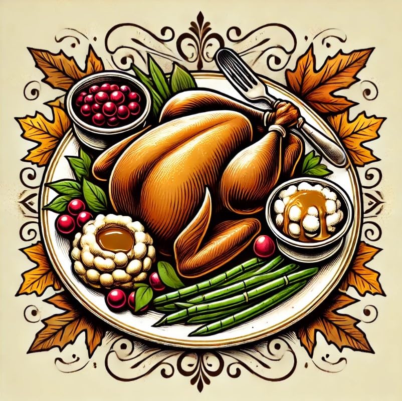 Vinyl sticker: Thanksgiving Day Traditional Turkey Dinner Sticker for Laptop, Wall, Car, Window, Bumper Decal – Classic Feast Design for Truck, Waterproof and Auto Use, Ideal for Water Bottles and More