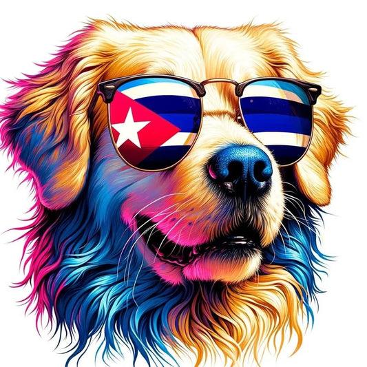 Vinyl sticker: Sticker Golden Retriever Glasses Flag Star Cuba Patriotic Dog Vinyl Decal American Flag & Cute Dogs in Glasses USA Pride Canine Waterproof Décor for Laptops Water Bottles Unique Design (8")