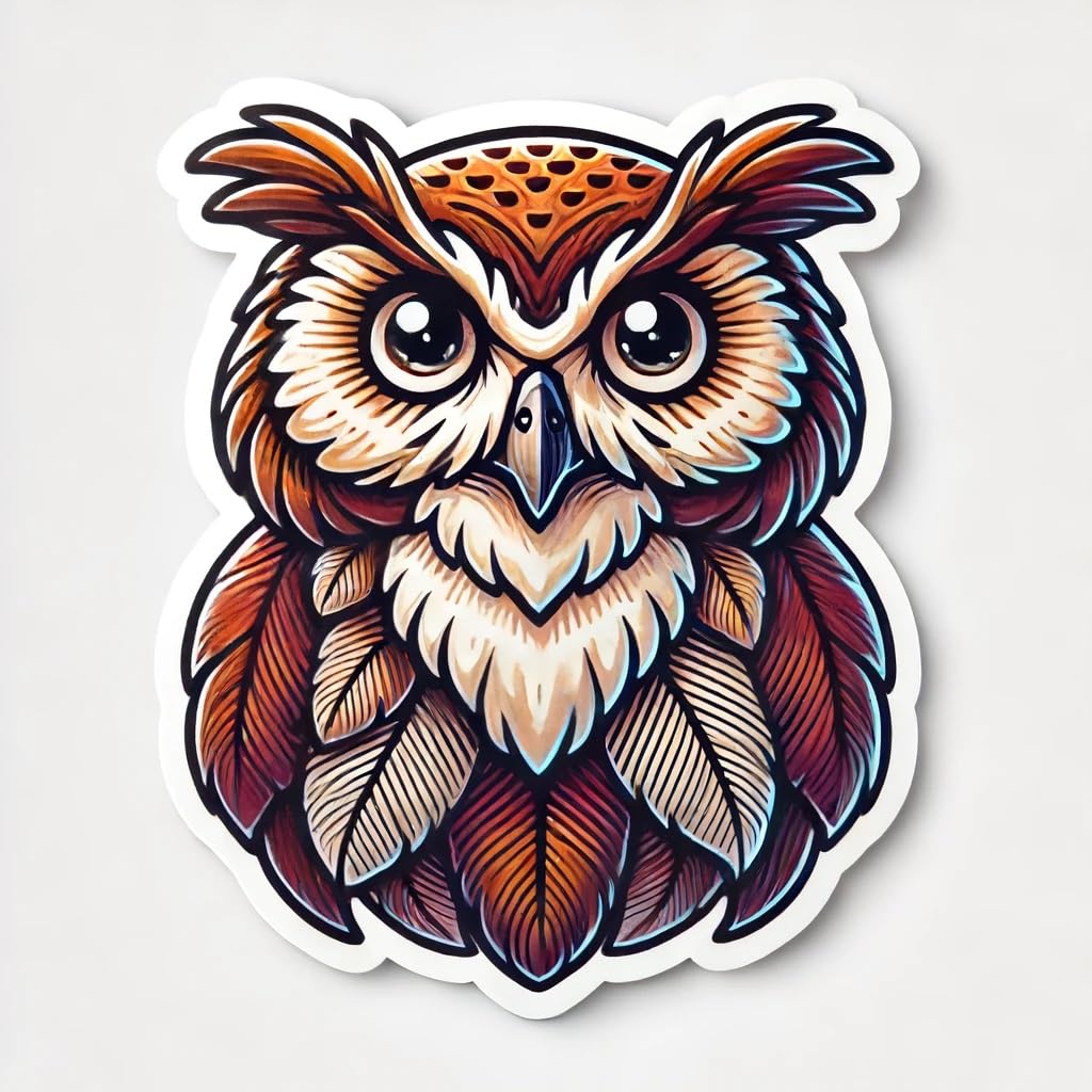 Vinyl sticker: Majestic Owl Sticker - Vibrant Vinyl Decal for Laptop, Wall, Car, Window, Bumper, Truck, Water Bottle - Owl with Wide Eyes Design