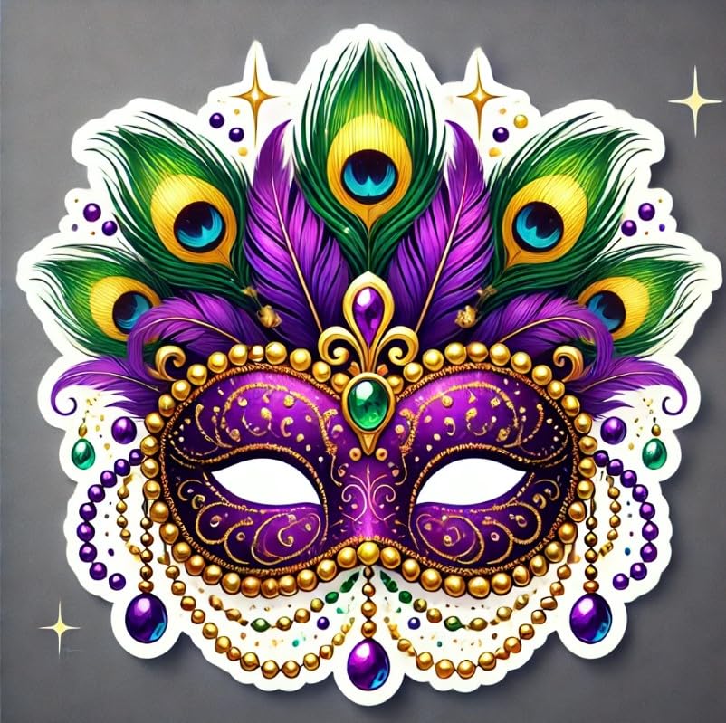 Vinyl sticker: Mardi Gras Peacock Mask Laptop Wall Car Window Bumper Sticker Decal Truck Waterproof Auto Water Bottle