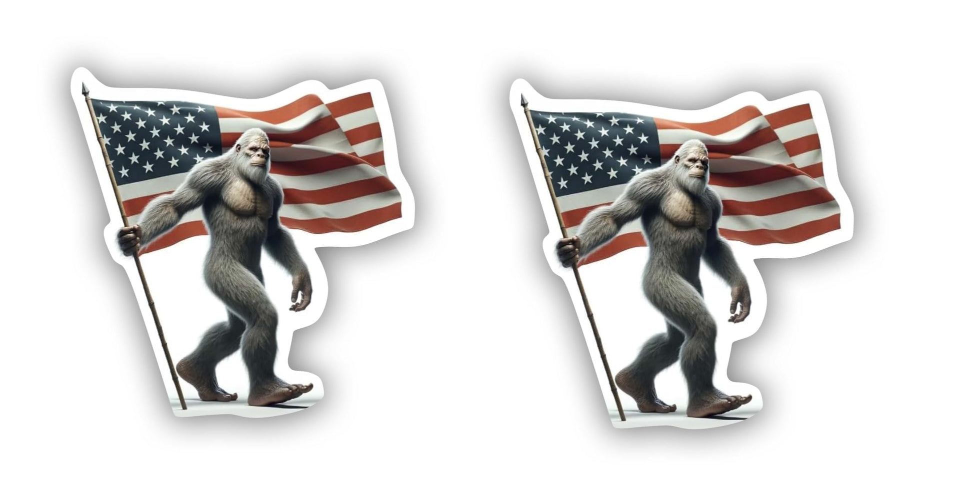 Vinyl sticker: Set of 2 Patriotic Bigfoot with American Flag Decal - Showcase on Cars, Windows, and Laptops (4)