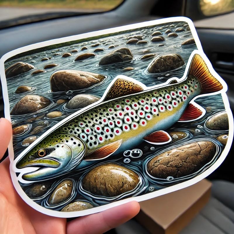 Vinyl sticker: Brook Trout River Rocks Vinyl Sticker for Laptop, Wall, Car, Window, Bumper, Decal, Truck, Waterproof, Auto, Water Bottle