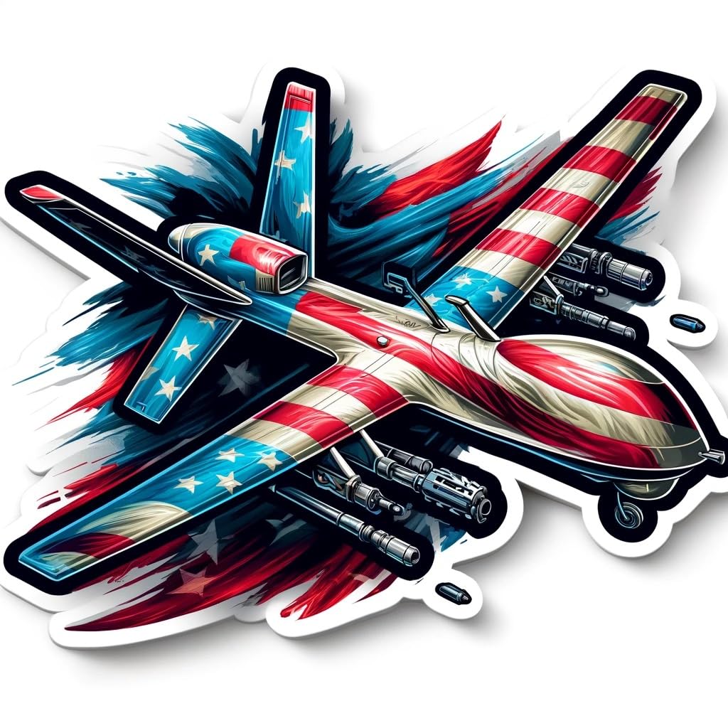 Vinyl sticker: American Flag Military Drone in Action Decal Sticker for Car, Laptop, Wall, Window, Bumper, Truck, Waterproof Auto, Water Bottle
