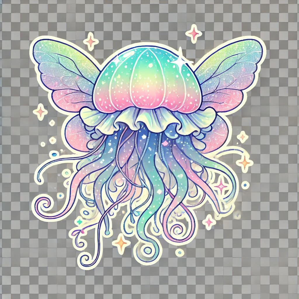 Vinyl sticker: Whimsical Jellyfish Decal with Fairy Wings and Stardust Tentacles, Magical and Dreamy, Waterproof and UV Resistant, Perfect for Laptops, Cars and More (4)