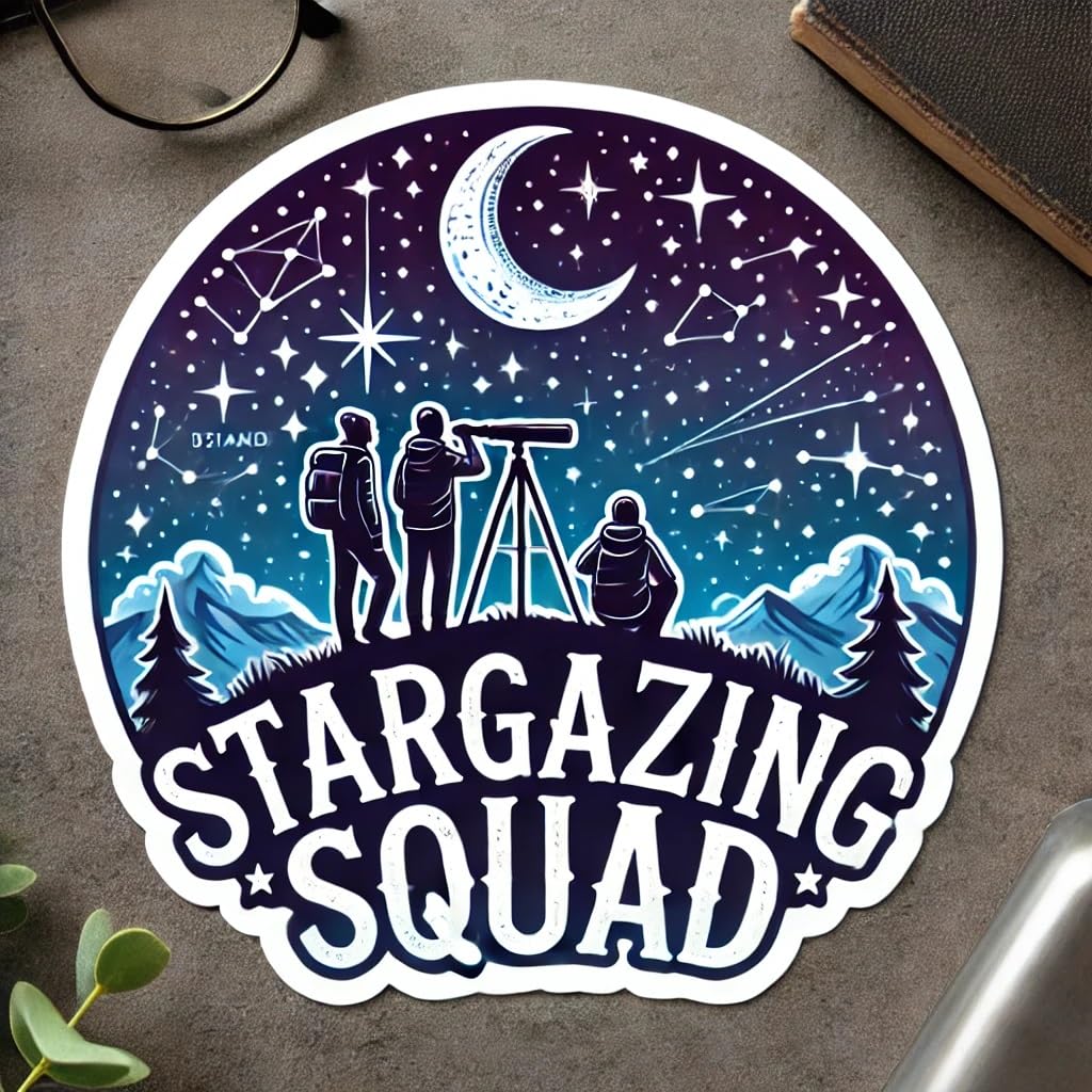 Vinyl sticker: Stargazing Squad Sticker for Laptop, Car, Wall, Window, and Water Bottle – Celestial Adventure Friends Decal for Night Sky Lovers