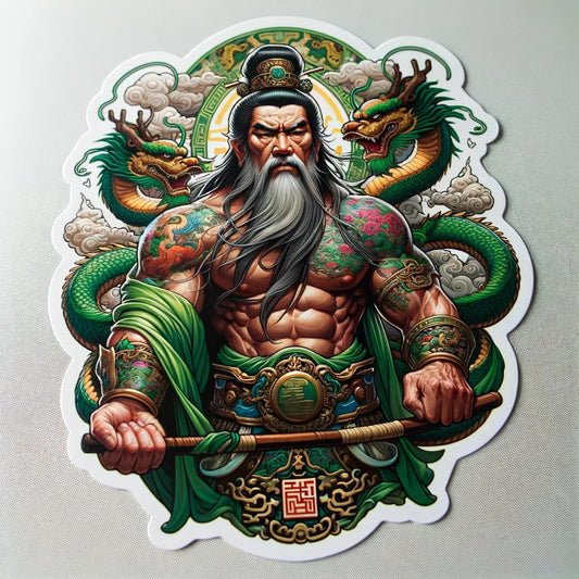 Vinyl sticker: Realistic Guan Yu Chinese God Sticker for Car, Laptop, Window, Wall, Bumper, Waterproof Decal, Mythological Design