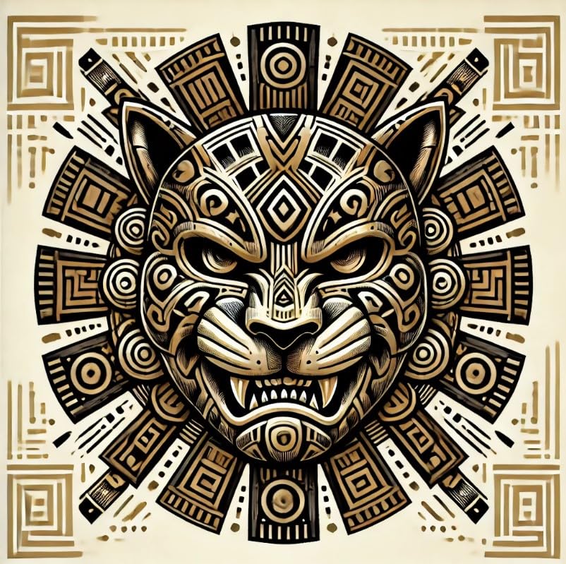 Vinyl sticker: Aztec Jaguar Mask Warrior Vinyl Sticker for Laptop, Wall, Car, Window, Bumper, Waterproof Decal for Truck, Auto, Water Bottle. Variation 9