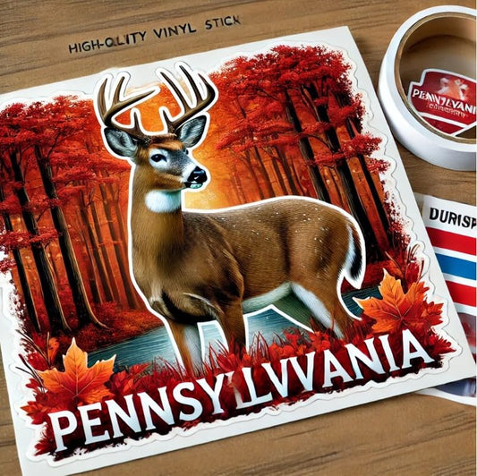 Vinyl sticker: Autumn Foliage White-Tailed Deer Vinyl Sticker for Laptop, Wall, Car, Window, Bumper, Decal, Truck, Waterproof, Auto, Water Bottle
