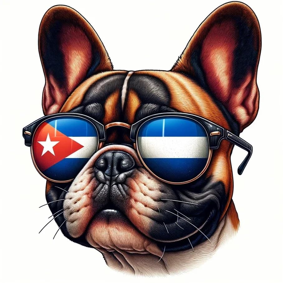 Vinyl sticker: Sticker French Bulldog Glasses Flag Star Cuba Patriotic Dog Vinyl Decal American Flag & Cute Dogs in Glasses USA Pride Canine Waterproof Décor for Laptops Water Bottles Indoor/Outdoor Dog Decals