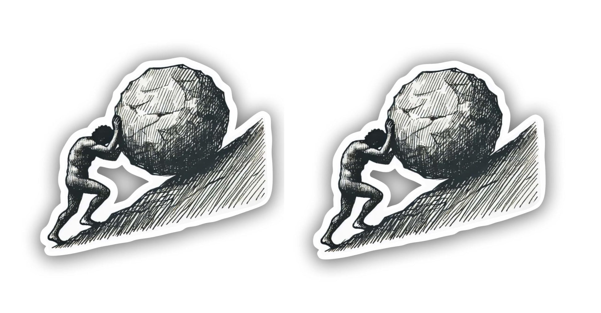Vinyl sticker: Set of 2 Waterproof Lightly Sketched Sisyphus Sticker for Laptop, Wall, Car, Window, Bumper, Truck, and Water Bottle Decal with Unique Contour Shape (4)