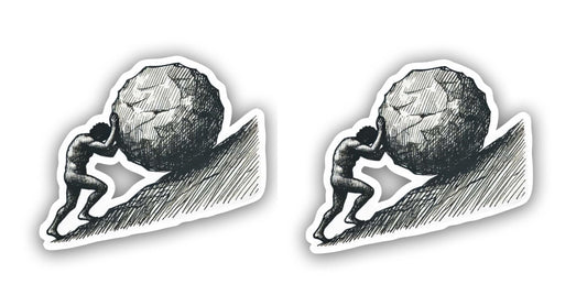 Vinyl sticker: Set of 2 Waterproof Lightly Sketched Sisyphus Sticker for Laptop, Wall, Car, Window, Bumper, Truck, and Water Bottle Decal with Unique Contour Shape (4)
