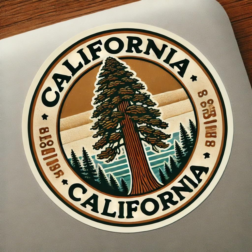 Vinyl sticker: Vintage California Sequoia Tree Decal - Waterproof Sticker for Laptop, Wall, Car, Window, Bumper, Truck, and Water Bottle