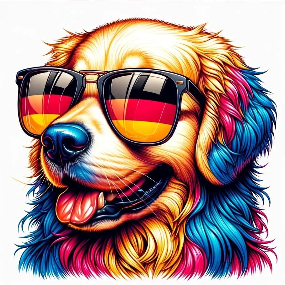 Vinyl sticker: Sticker Golden Retriever Glasses Flag Germany Patriotic Dog Vinyl Decal American Flag & Cute Dogs in Glasses USA Pride Canine Waterproof Décor for Laptops Water Bottles Baby Room