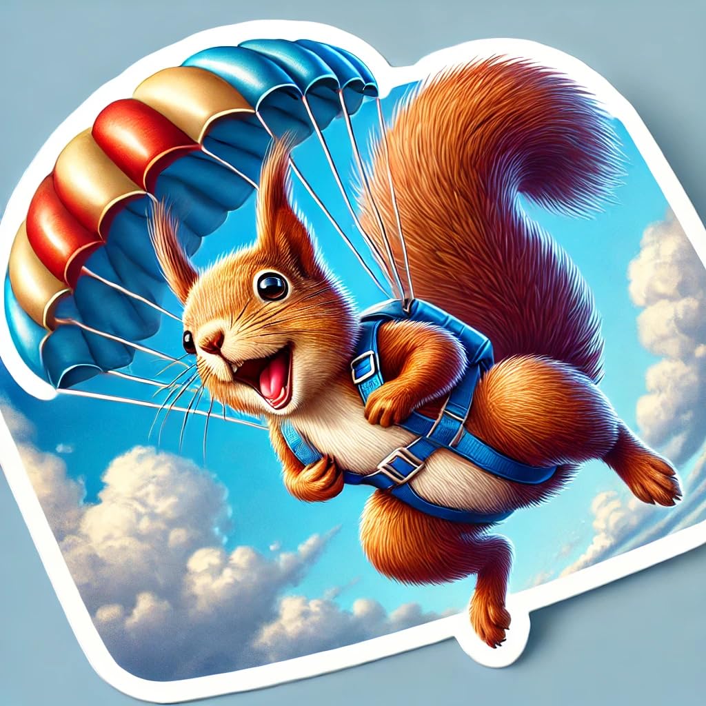 Vinyl sticker: Skydiving Squirrel Laptop Wall Car Window Bumper Sticker Decal - Ultra-Realistic Squirrel Parachuting Design - Waterproof and Durable for Auto, Truck, Water Bottle, More