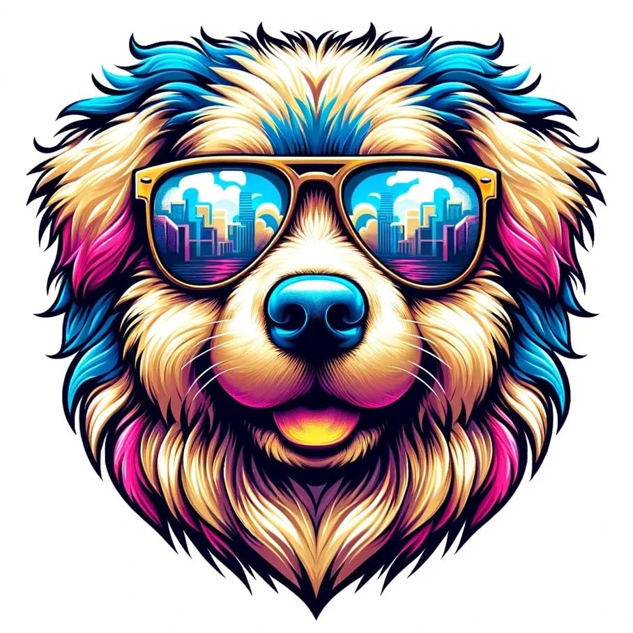 Vinyl sticker: Sticker Golden Retriever Glasses Urban Landscape Patriotic Dog Vinyl Decal American Flag & Cute Dogs in Glasses USA Pride Canine Waterproof Décor for Laptops Water Bottles Baby Room