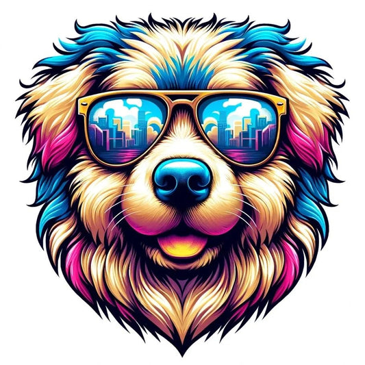 Vinyl sticker: Sticker Golden Retriever Glasses Urban Landscape Patriotic Dog Vinyl Decal American Flag & Cute Dogs in Glasses USA Pride Canine Waterproof Décor for Laptops Water Bottles Baby Room
