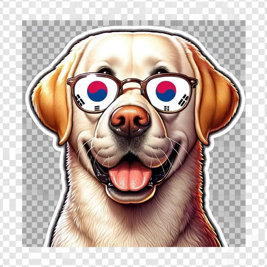 Vinyl sticker: Sticker Labrador Retriever Glasses Flag Korean Patriotic Dog Vinyl Decal American Flag & Cute Dogs in Glasses USA Pride Canine Waterproof Décor for Laptops Water Bottles Baby Room (4")