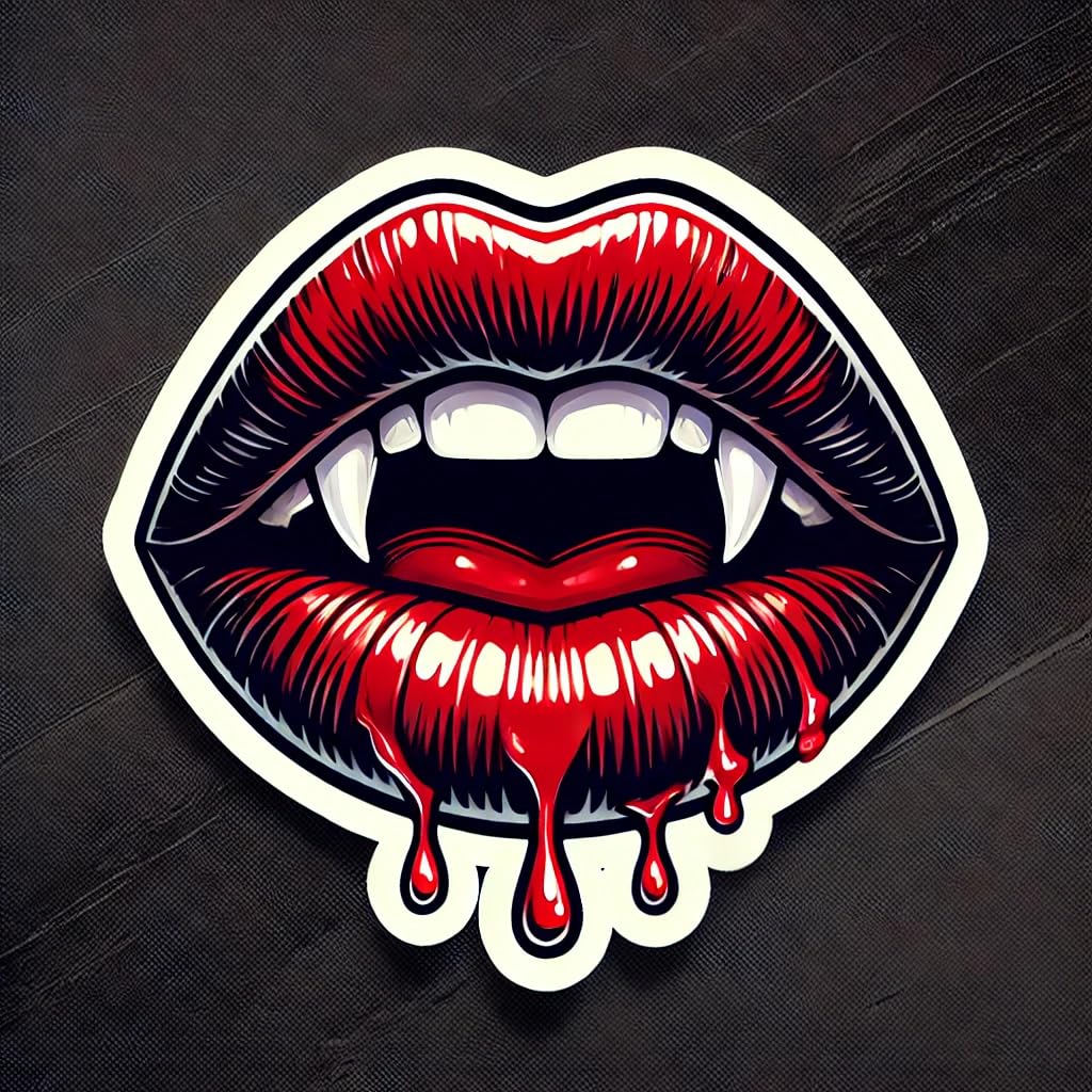 Vinyl sticker: Bold Vampire Fangs Lips Sticker Decal for Car, Laptop, Wall, Window, Bumper, Waterproof Vinyl Decoration with Blood Drip for Horror and Halloween Fans