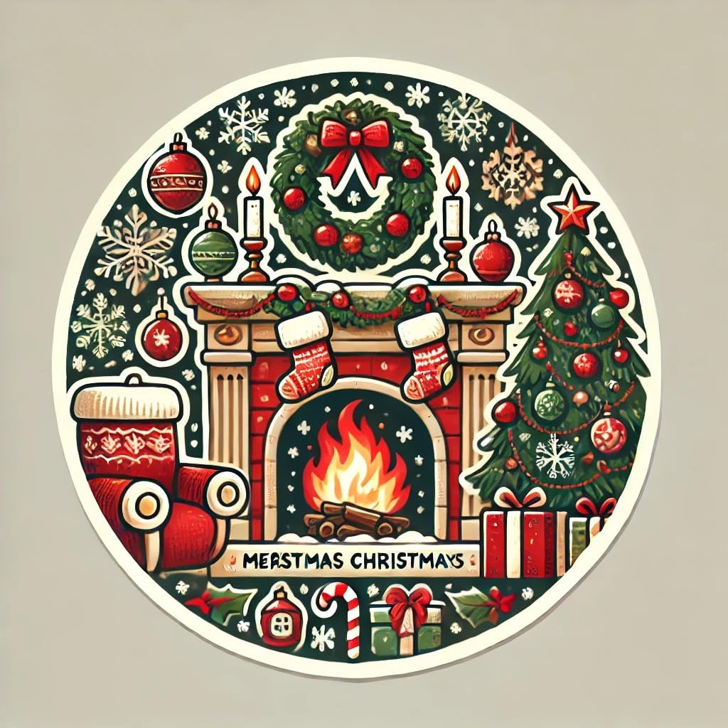 Vinyl sticker: Decorative Waterproof Vinyl Sticker Decal for Laptop, Wall, Car, Window, Bumper, and Water Bottle Featuring Christmas Fireplace Scene (4)
