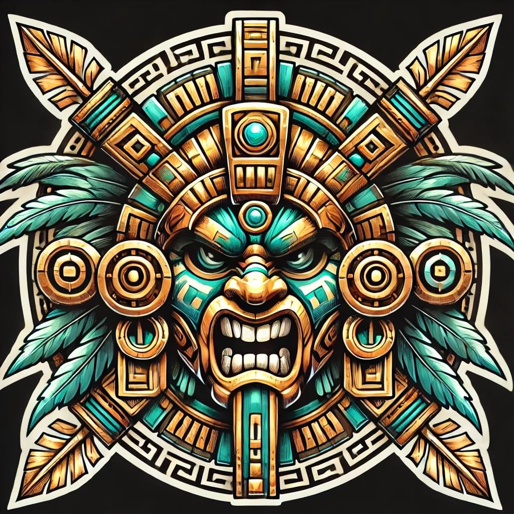 Vinyl sticker: Aggressive Aztec Warrior Mask Vinyl Sticker for Laptop Wall Car Window Bumper Truck Waterproof Auto Water Bottle (6)