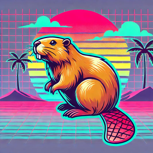 Vinyl sticker: Retro 80s Beaver Sticker for Laptop, Wall, Car, Window, Bumper, Truck - Vibrant Design with Neon Colors (6)