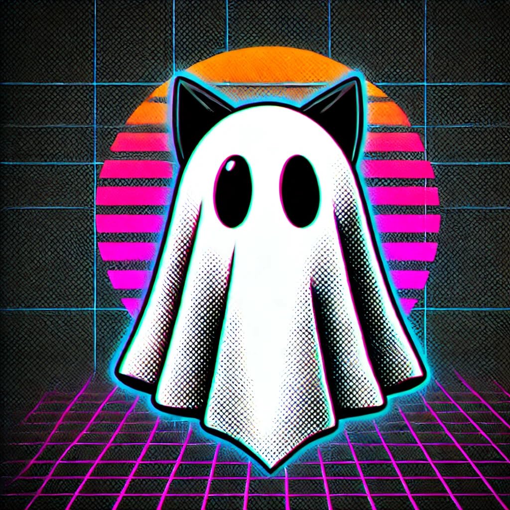 Vinyl sticker: Retro 80s Black Cat Ghost Costume Sticker for Laptop, Wall, Car, Window, Bumper, and Water Bottle – Waterproof, Auto Decal for Truck and More